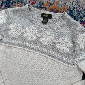 Vtg Eddie Bauer Cotton Wool Snowflake Fair Isle Crewneck Sweater 90s Size‎ Small